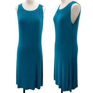 Chicos Travelers Jersey Knit Dress Knee Length Sleeveless Scoop Neck Teal